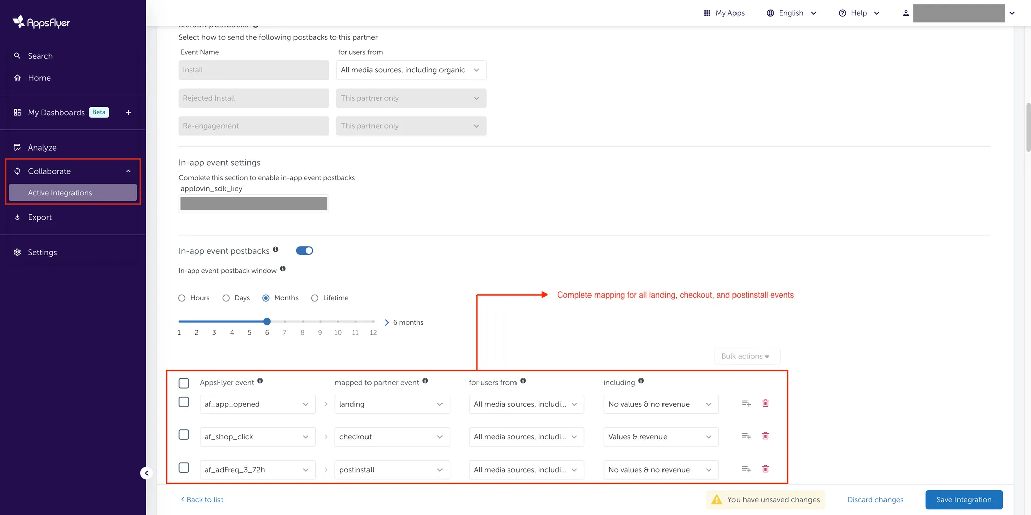Collaborate > Active Integrations. Integration. Complete mapping for all landing, checkout, and postinstall events.