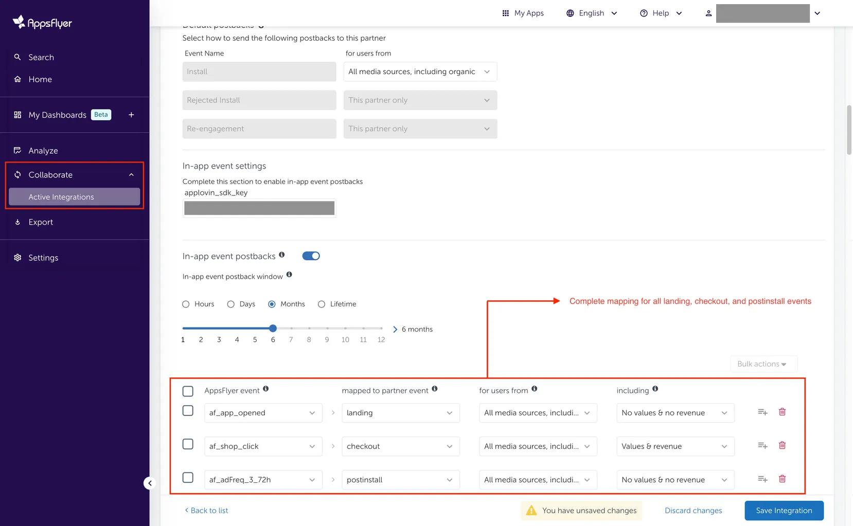 Collaborate > Active Integrations. Integration. Complete mapping for all landing, checkout, and postinstall events.