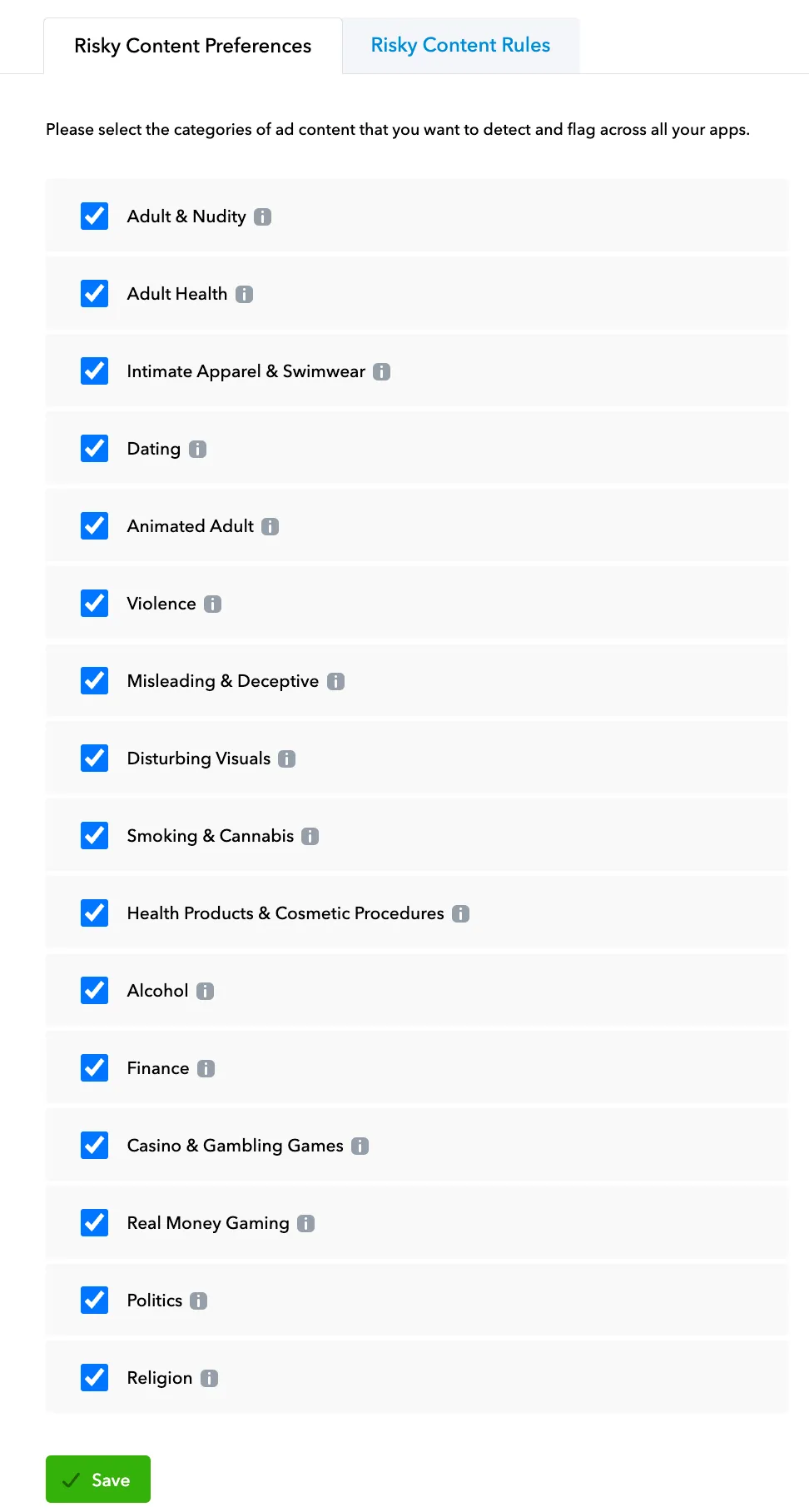 Risky Content Settings: Risky Content Preferences
