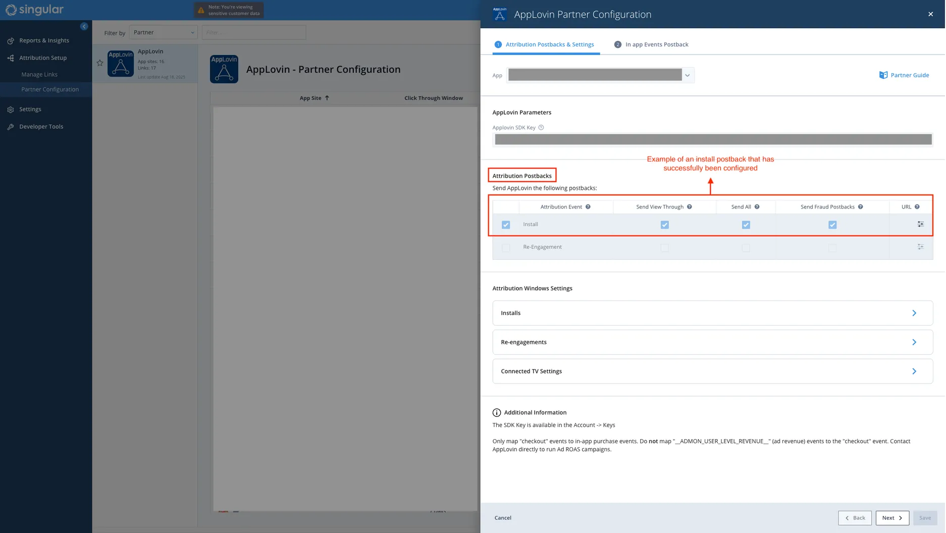 Axon by AppLovin Partner Configuration. Attribution Postbacks & Settings. Attribution Postbacks. Send Axon by AppLovin the following postbacks. Example of an install postback that has successfully been configured.