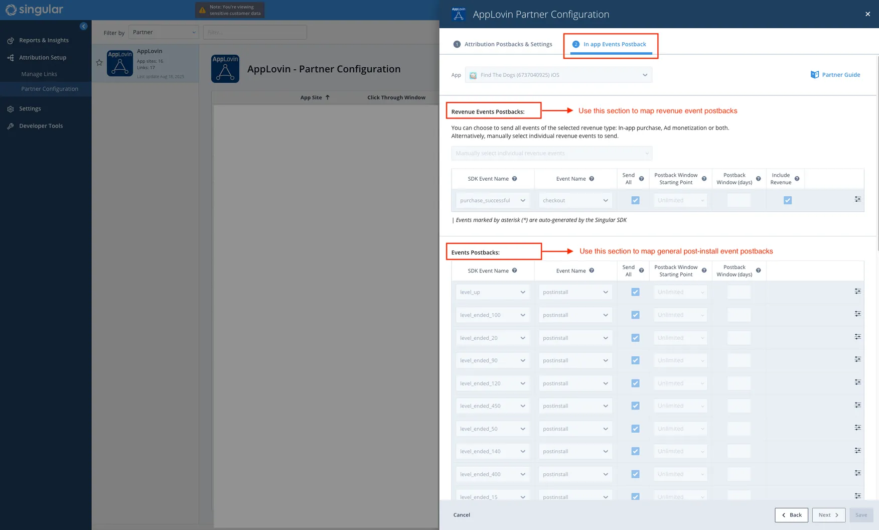 Axon by AppLovin Partner Configuration. In app Events Postback. Revenue Events Postbacks: Use this section to map revenue event postbacks. Events Postbacks: Use this section to map general post-install event postbacks.